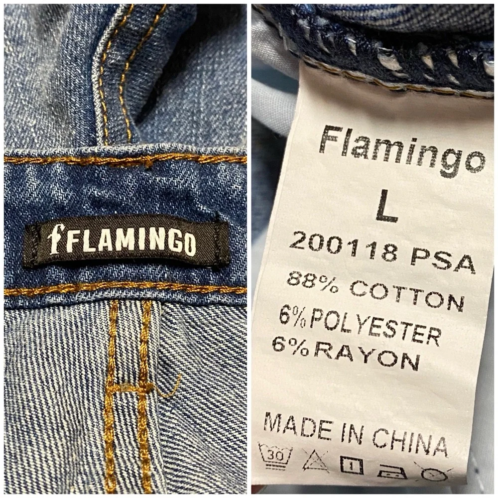 Flamingo Straight Leg Jeans Women’s L Medium Wash Casual Distressed Denim New